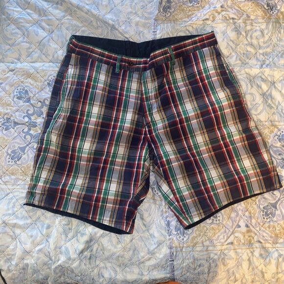 Polo Ralph Lauren Shorts Mens Size 32 Reversible Mardras Tartan Plaid Solid Blue - Picture 1 of 7